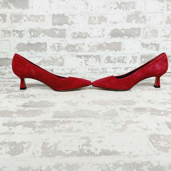 NEW Lafayette 148 New York Red Suede Slip On Business Casual Mid High Heels W622 - Picture 7 of 14